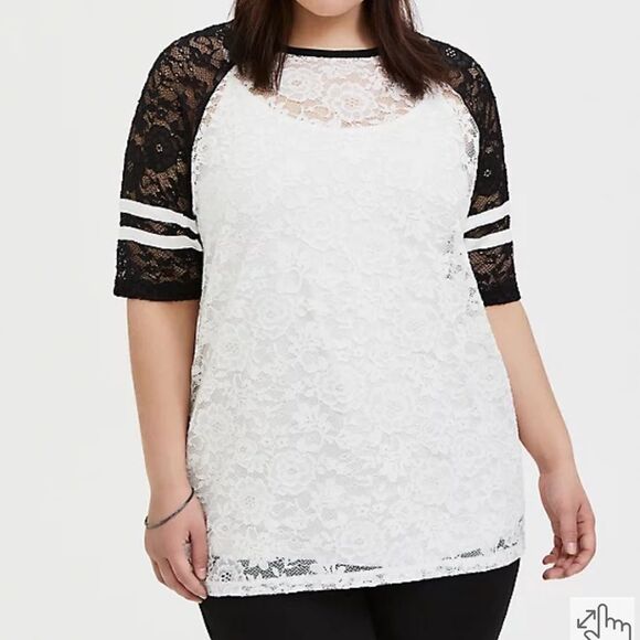 torrid Tops - Torrid Black and White Lace Football T-shirt